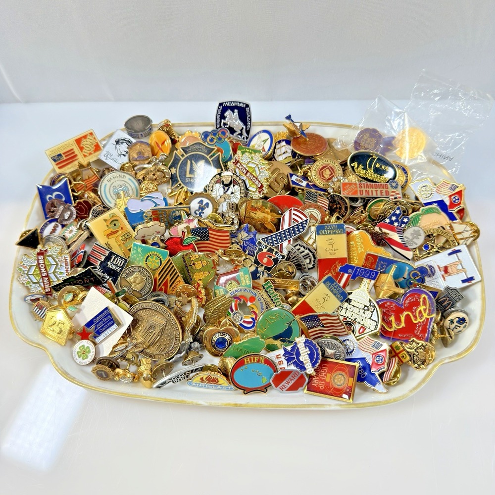 Vintage to Modern Lapel Pin Tie Tack Push Pin Lot 1.4 lbs Travel Service USA